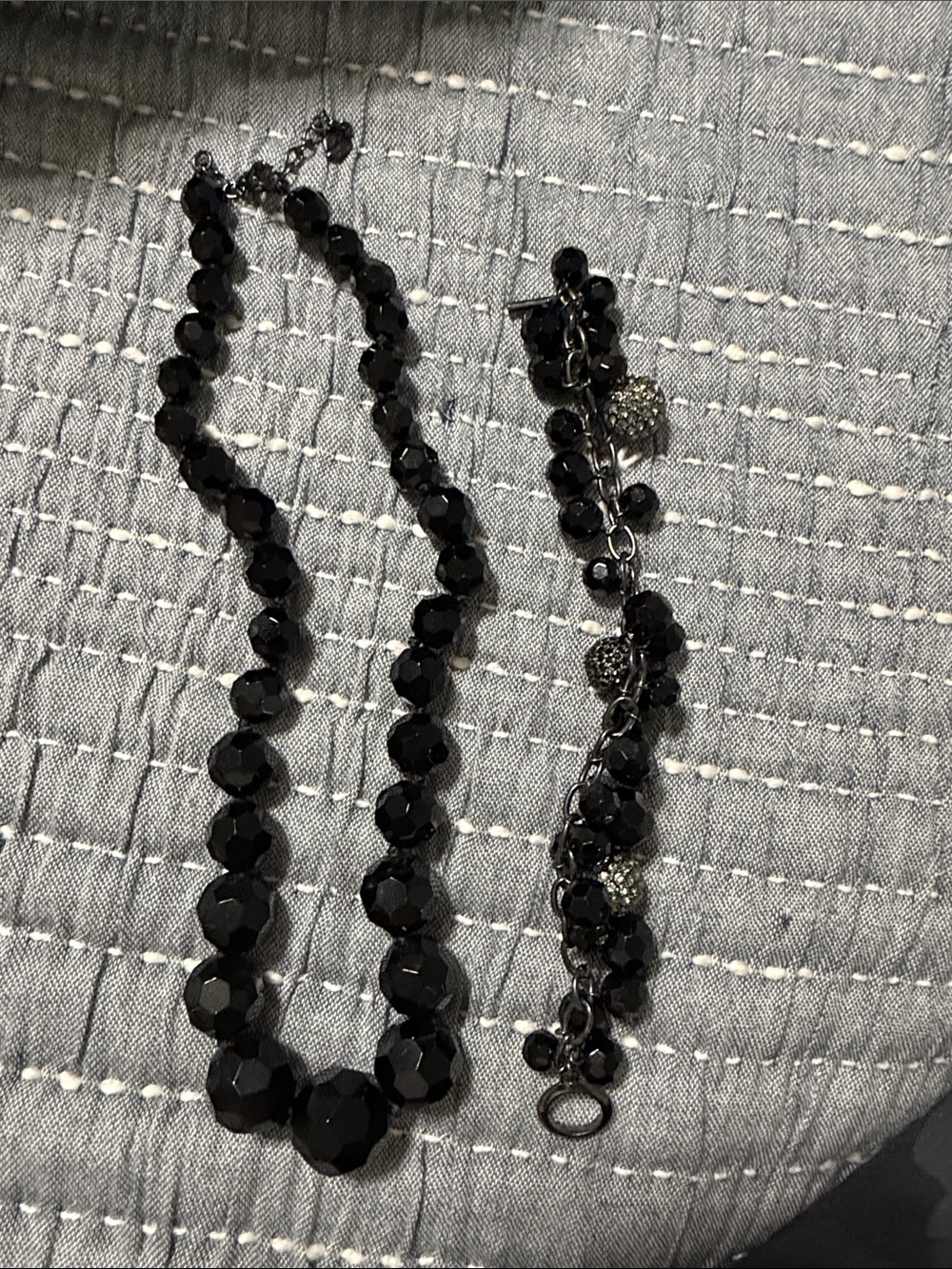 Black Faceted Bead Necklace and Bracelet Set